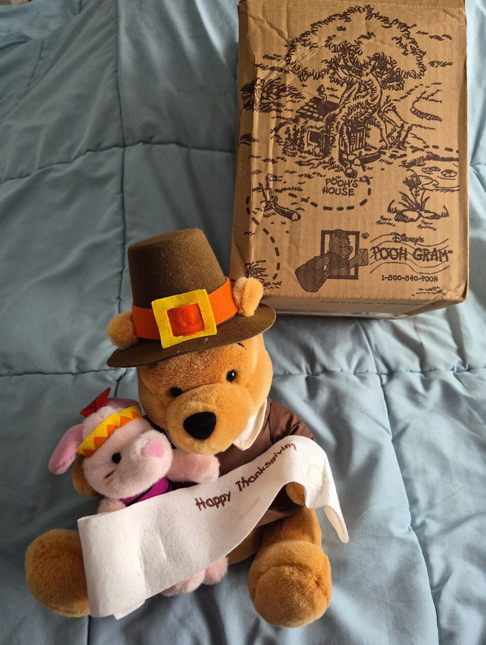 Disney Thanksgiving Plush Winnie The Pooh Pilgrim And Piglet 12" Holiday